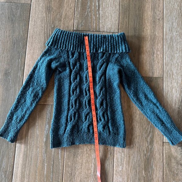 Free People Cable Foldover off the Shoulder sweater in teal size small - Picture 7 of 10